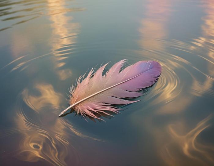 feather floating on water